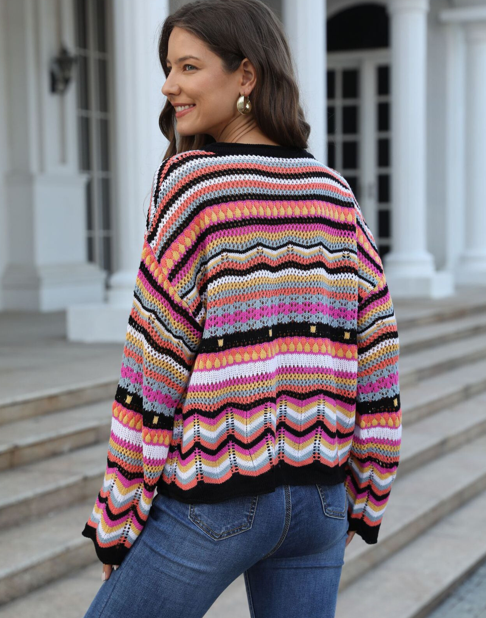 Colorful Crochet Knit Sweater for Women – Vibrant Boho Style