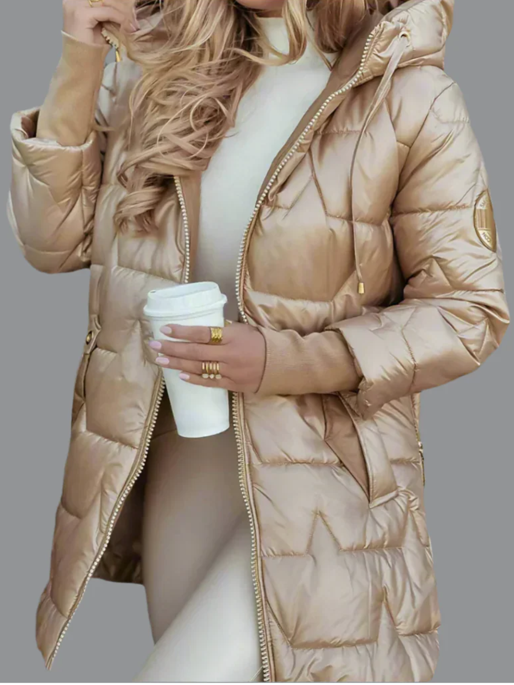 Quilted Spring Jacket for Women – Lightweight Hooded Jacket with Glossy Finish for Everyday Wear