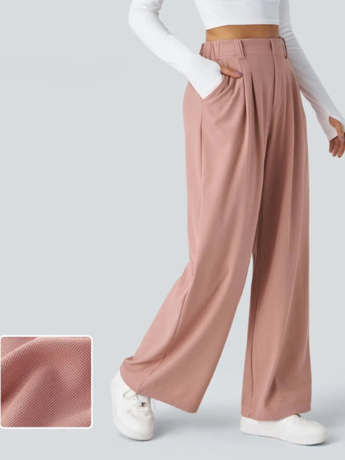 Women’s High-Rise Waffle Knit Pants – Relaxed Wide-Leg Comfort Trousers
