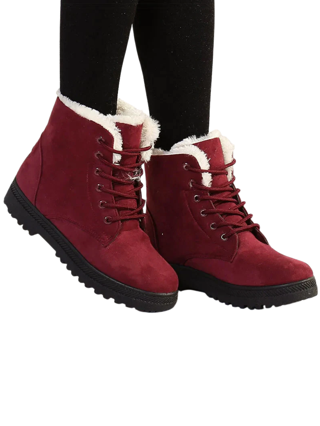 Ankle Winter Boots for Women – Faux Fur Lined Lace-Up Boots with Grip Sole for Warm, Everyday Cold Weather Wear