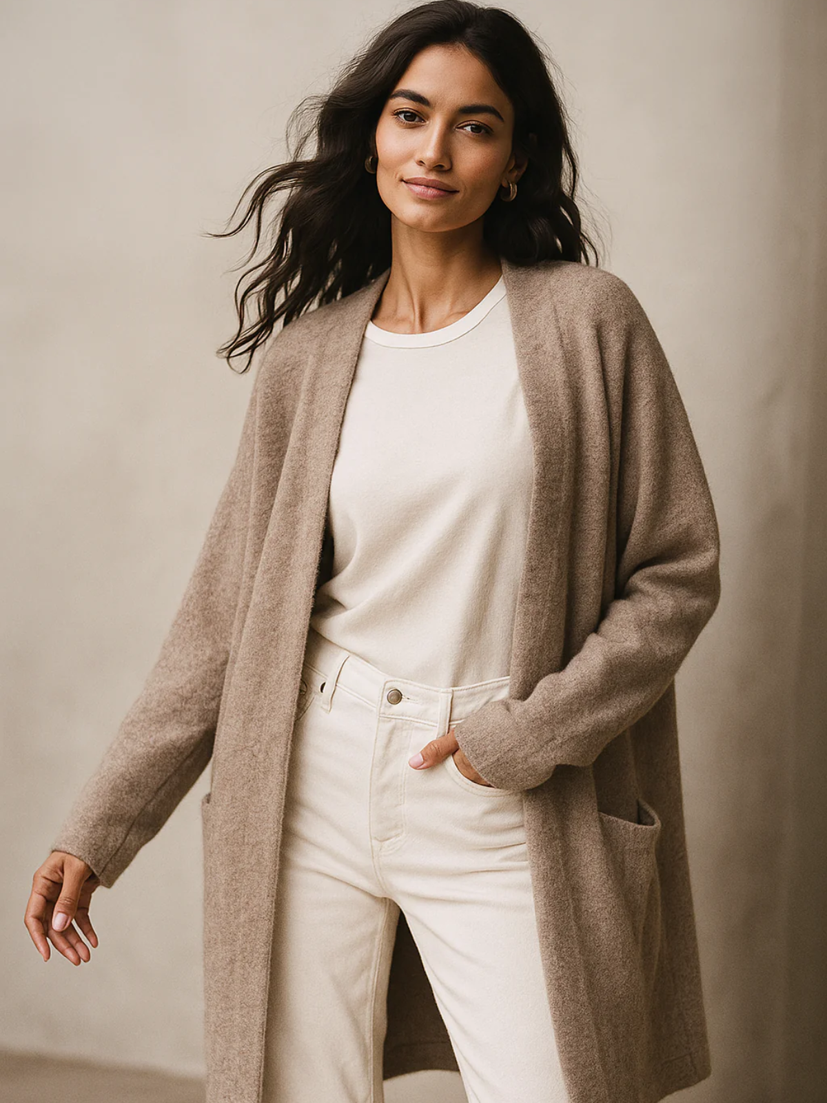 Women’s Merino Wool Cardigan – 100% Wool Open-Front Knit with Pockets