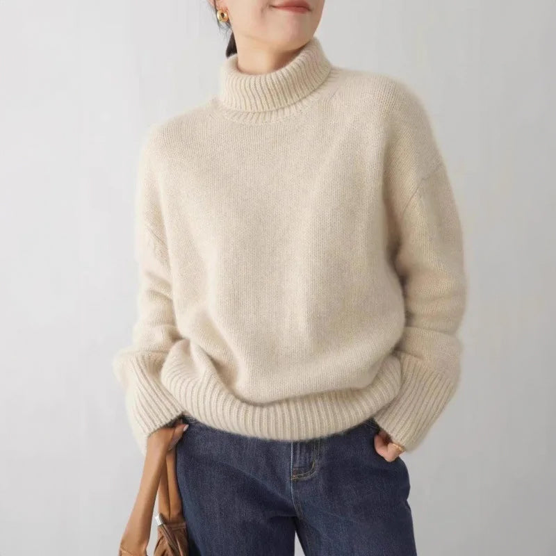 Ultra-Soft Oversized Turtleneck Knit Sweater – Warm Cozy Winter Pullover