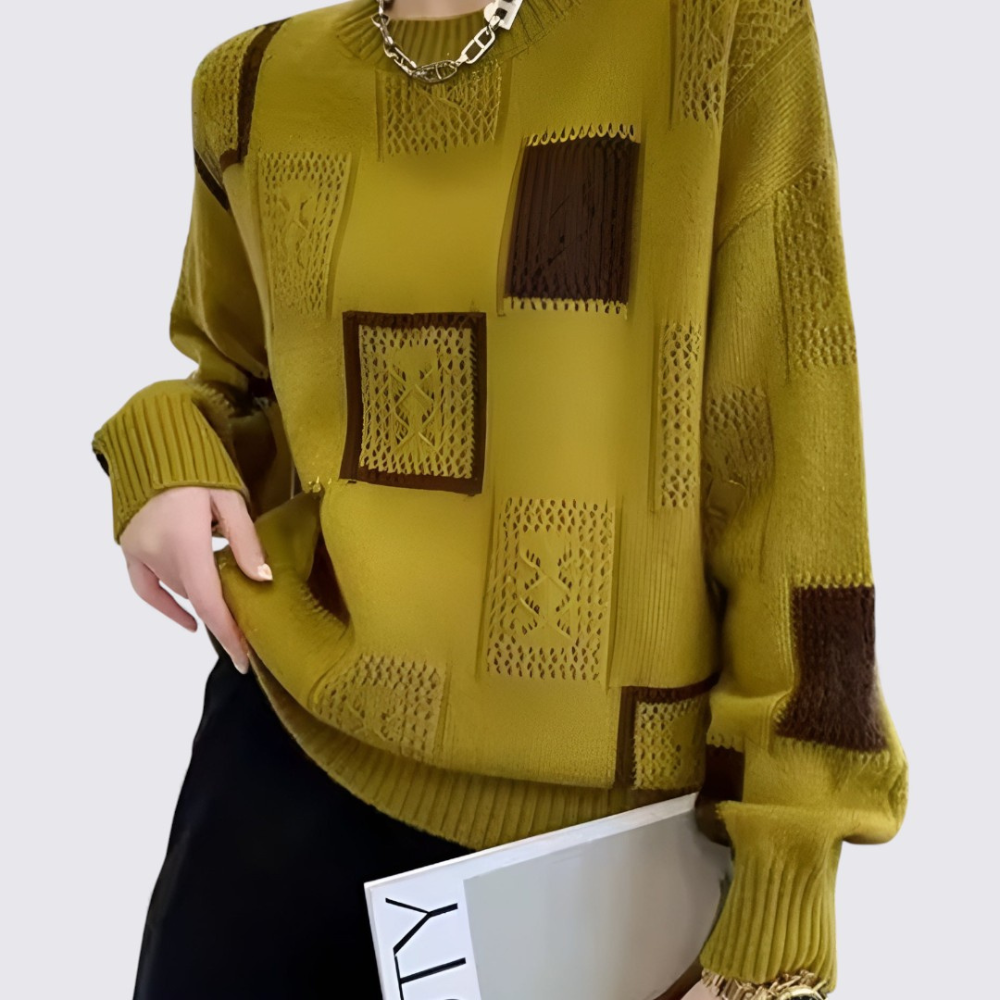 Patchwork Crewneck Sweater for Women