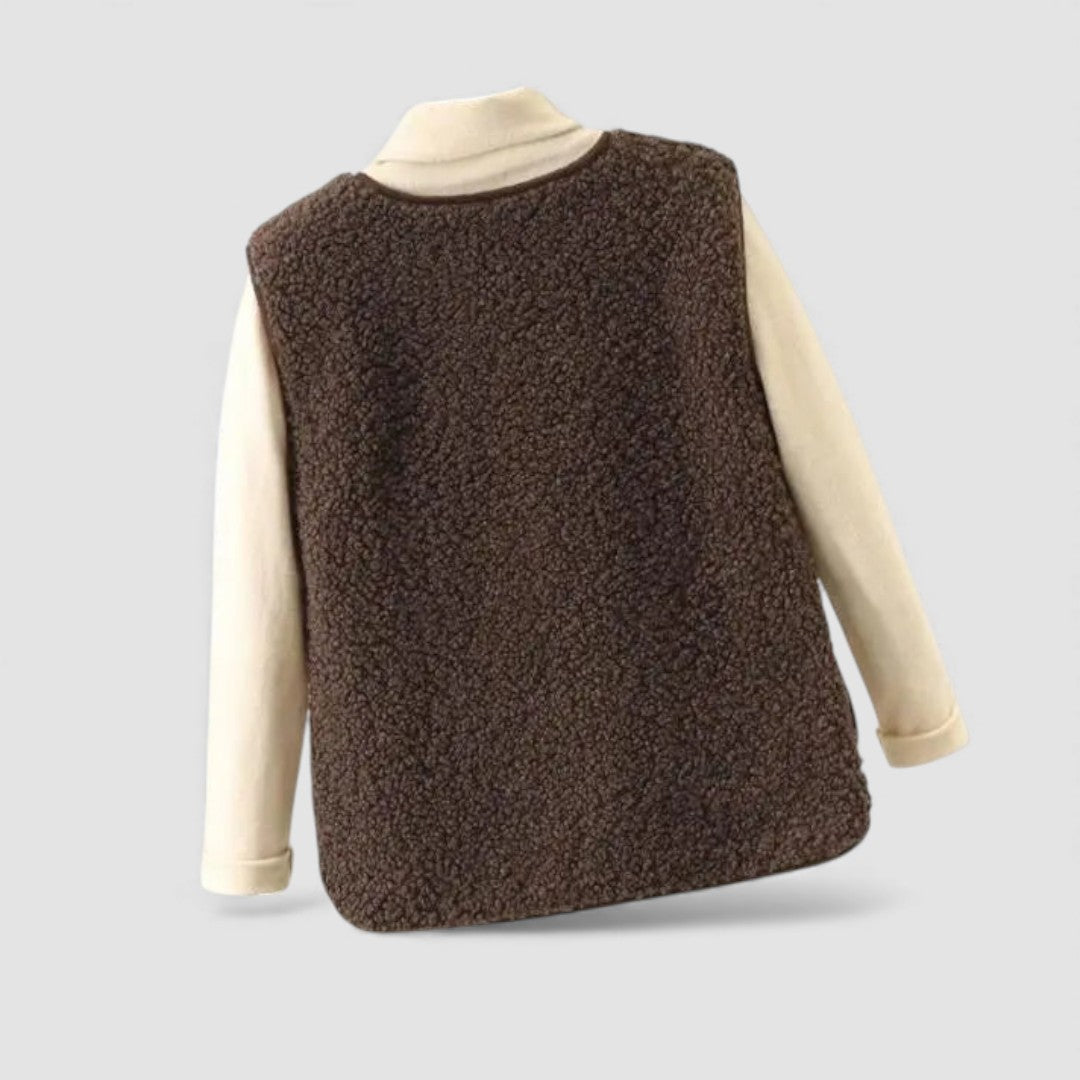 Button Front Sherpa Vest for Women