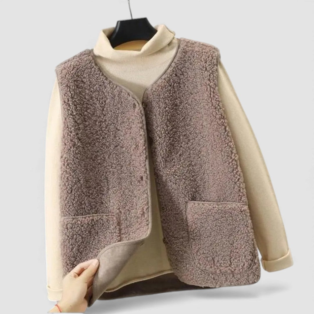 Button Front Sherpa Vest for Women