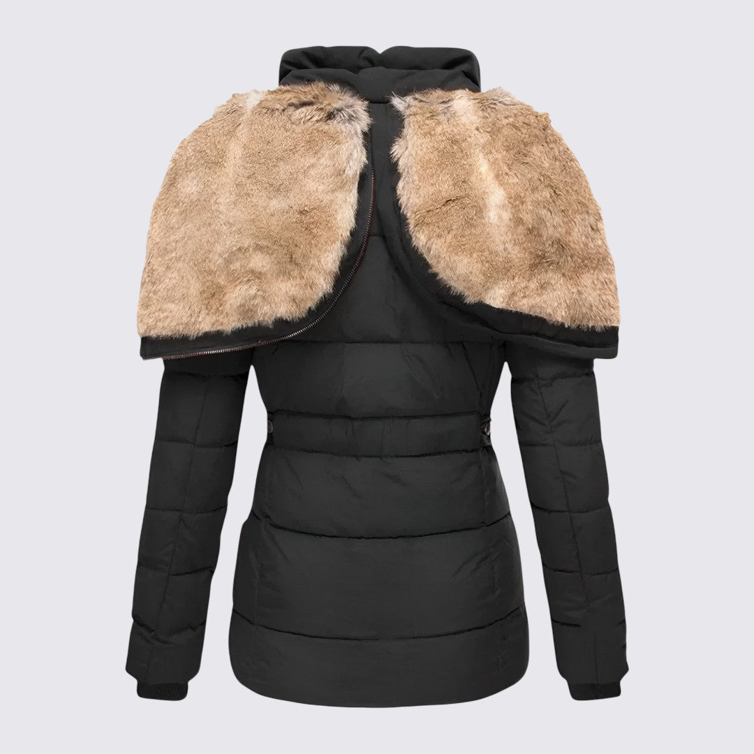 Faux Fur Trim Hooded Puffer Jacket for Women