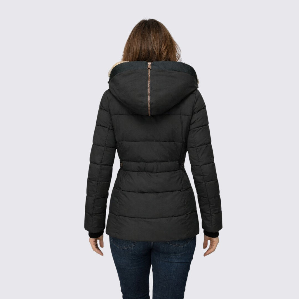Faux Fur Trim Hooded Puffer Jacket for Women