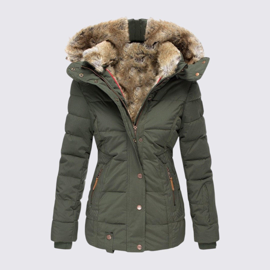 Faux Fur Trim Hooded Puffer Jacket for Women