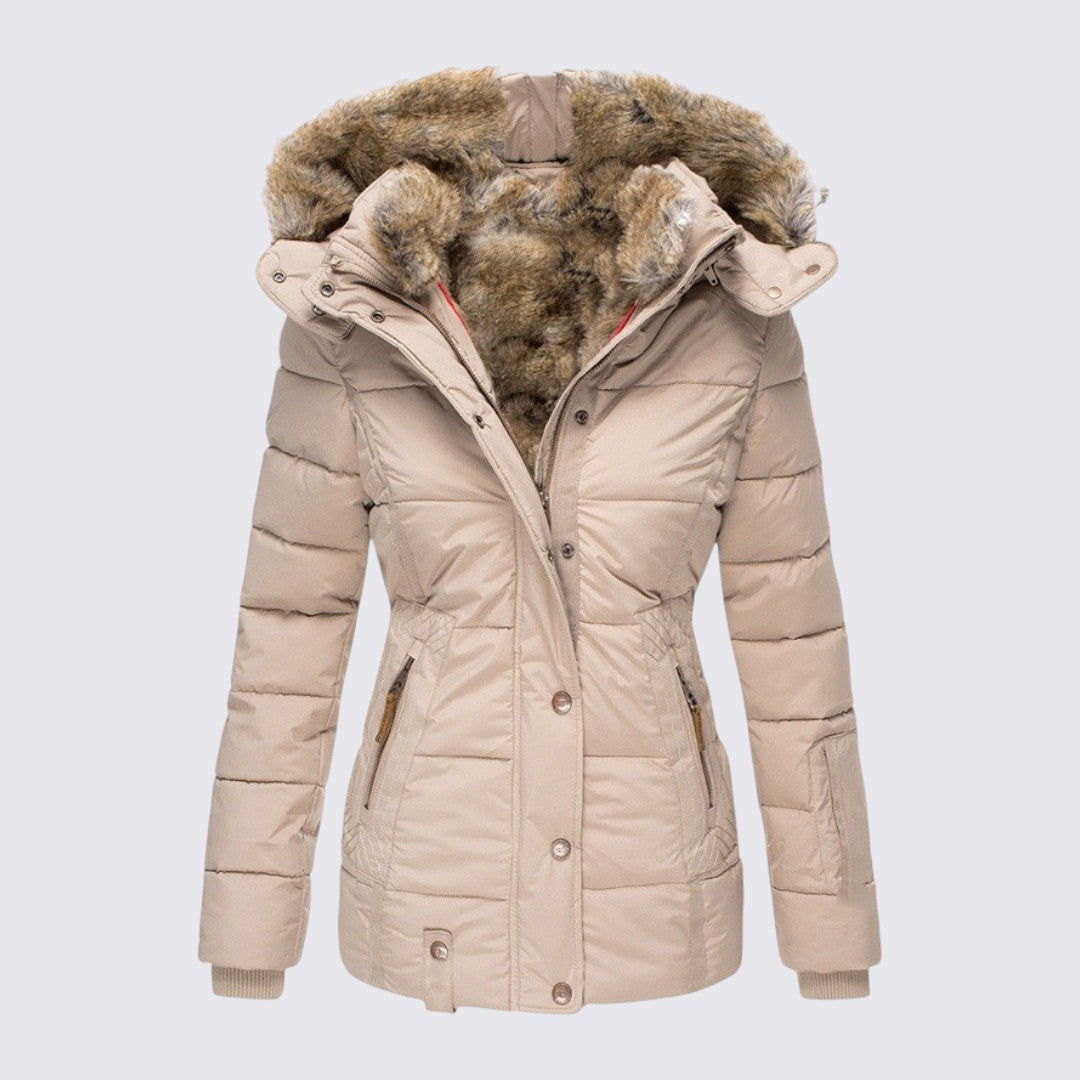 Faux Fur Trim Hooded Puffer Jacket for Women