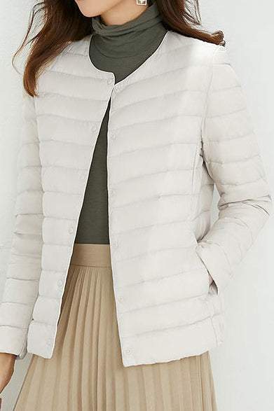 Women’s Lightweight Puffer Jacket – Packable Polyester Coat with Button Closure
