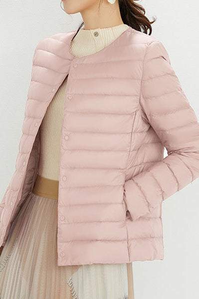 Women’s Lightweight Puffer Jacket – Packable Polyester Coat with Button Closure