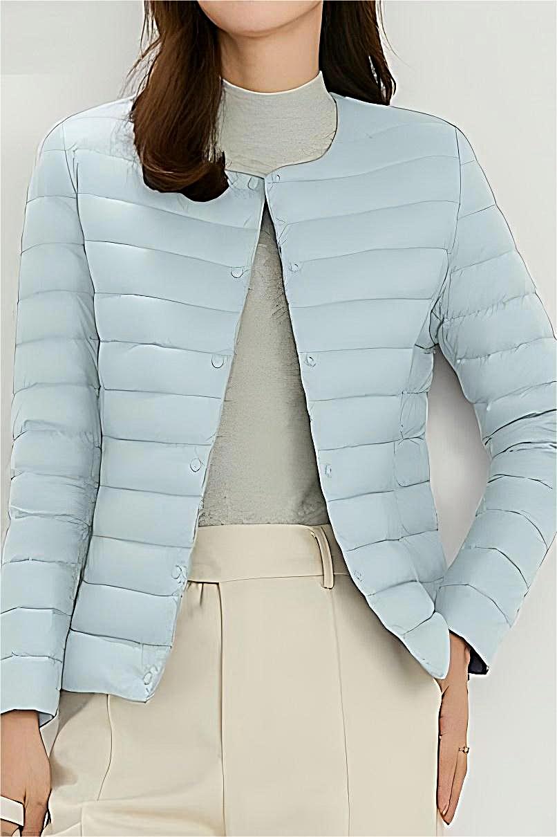 Women’s Lightweight Puffer Jacket – Packable Polyester Coat with Button Closure