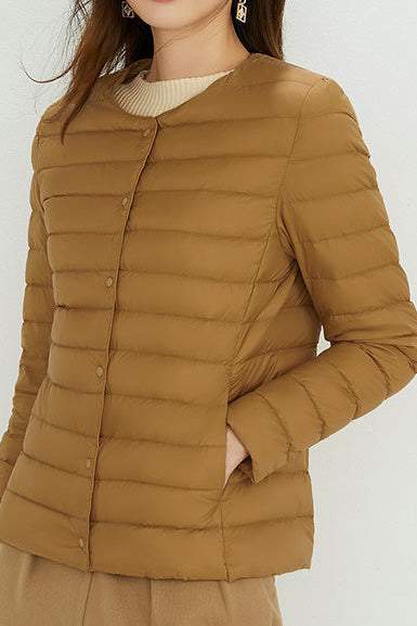 Women’s Lightweight Puffer Jacket – Packable Polyester Coat with Button Closure