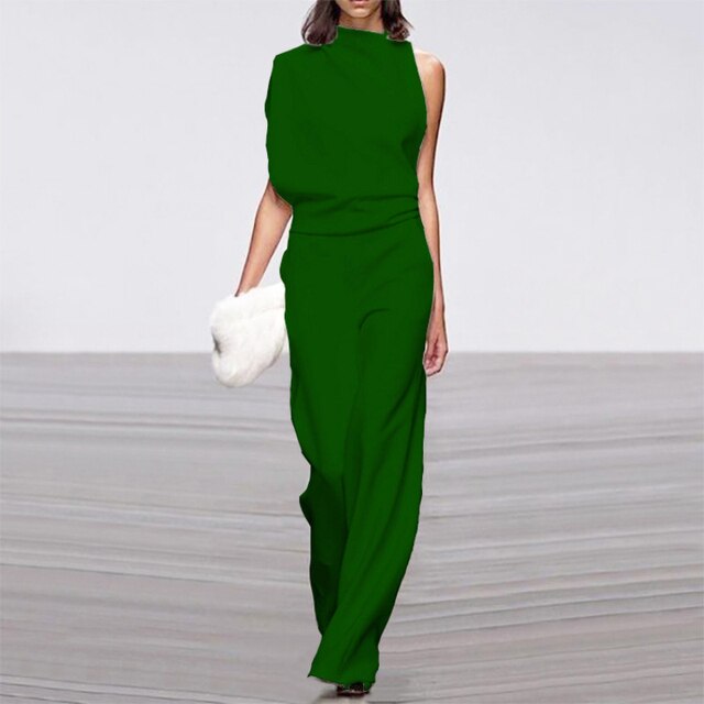 Women’s Sleeveless Jumpsuit – Relaxed Polyester Wide-Leg One-Piece