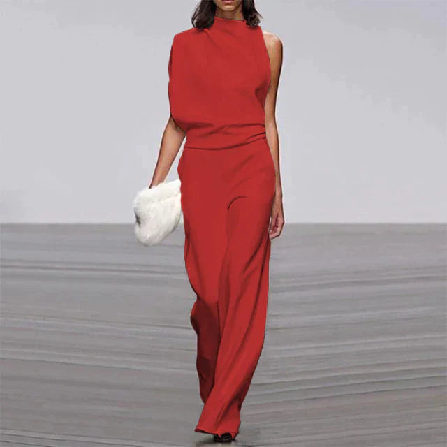 Women’s Sleeveless Jumpsuit – Relaxed Polyester Wide-Leg One-Piece