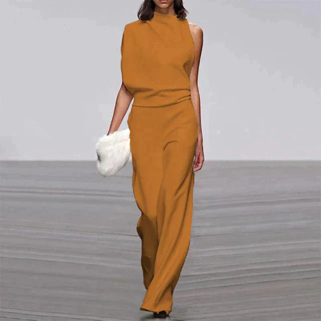 Women’s Sleeveless Jumpsuit – Relaxed Polyester Wide-Leg One-Piece