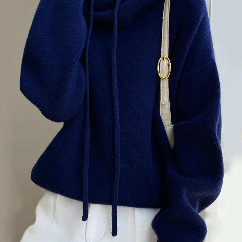 Women’s 100% Wool Knit Hoodie – Soft Relaxed Fit Hooded Jumper for Autumn & Winter