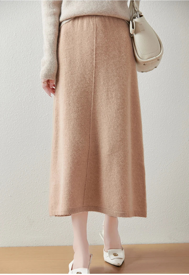 Merino Wool High-Waist Skirt for Women – Flowing Knit Fit for Comfortable Smart & Casual Wear