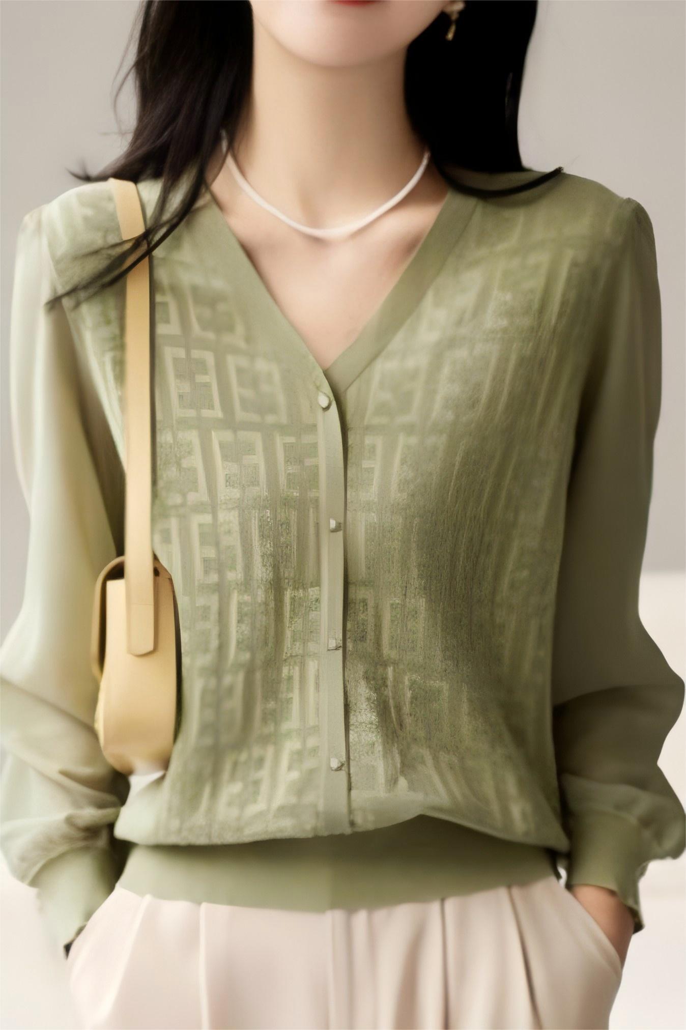 Women’s V-Neck Knit Top – Lightweight Polyester Cambric Jumper with Button Detail