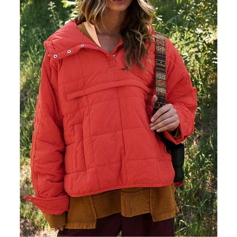 Lightweight Pullover Puffer Jacket for Women – Hooded, Water-Resistant Insulated Layer for Everyday Wear