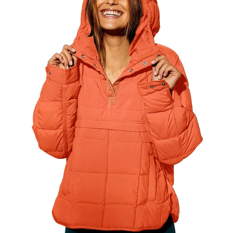 Lightweight Pullover Puffer Jacket for Women – Hooded, Water-Resistant Insulated Layer for Everyday Wear