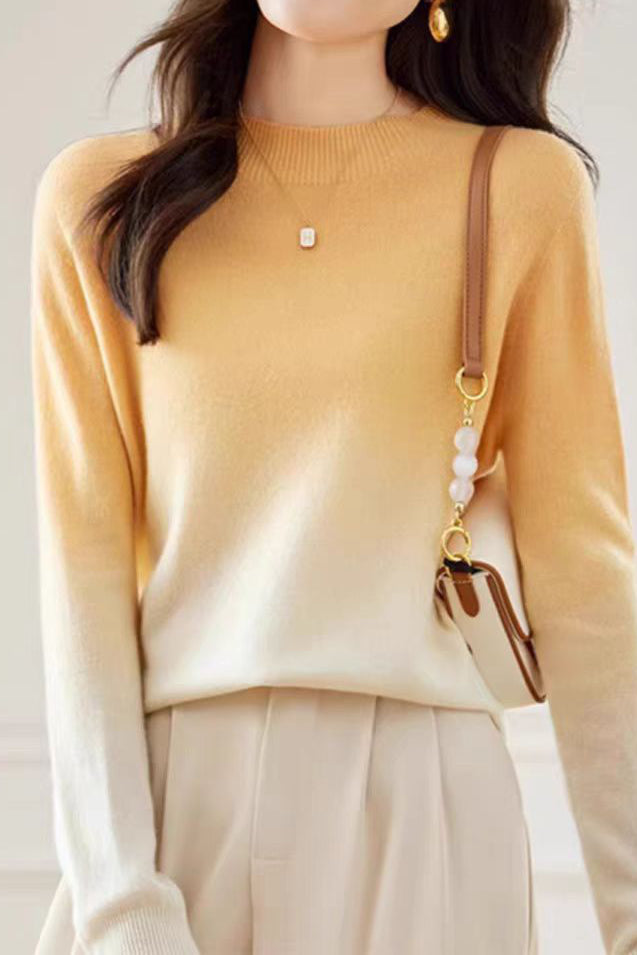 Women’s Gradient Knit Sweater – Crew Neck Lightweight Polyester Jumper