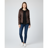 Women's faux leather jacket with hood