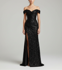 Elegant maxi evening dress with sequins and side slit