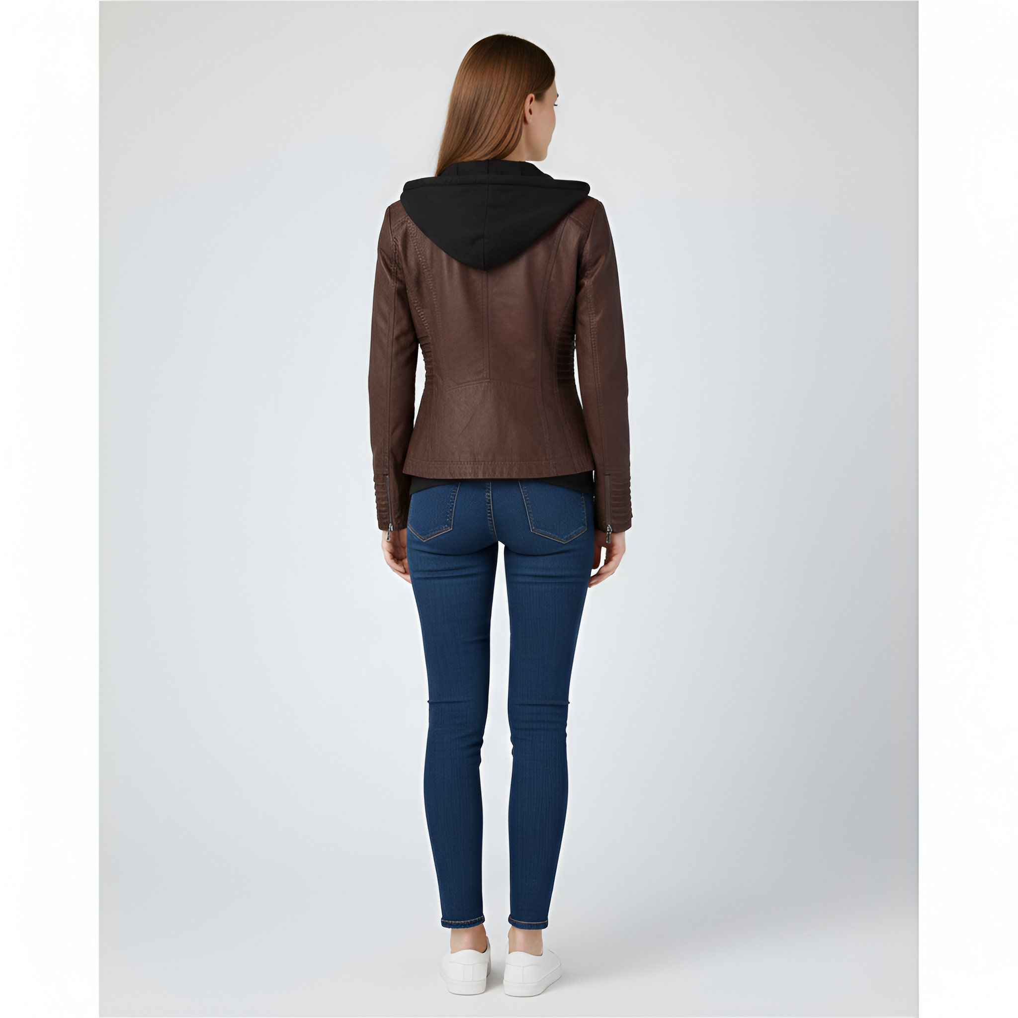 Women's faux leather jacket with hood