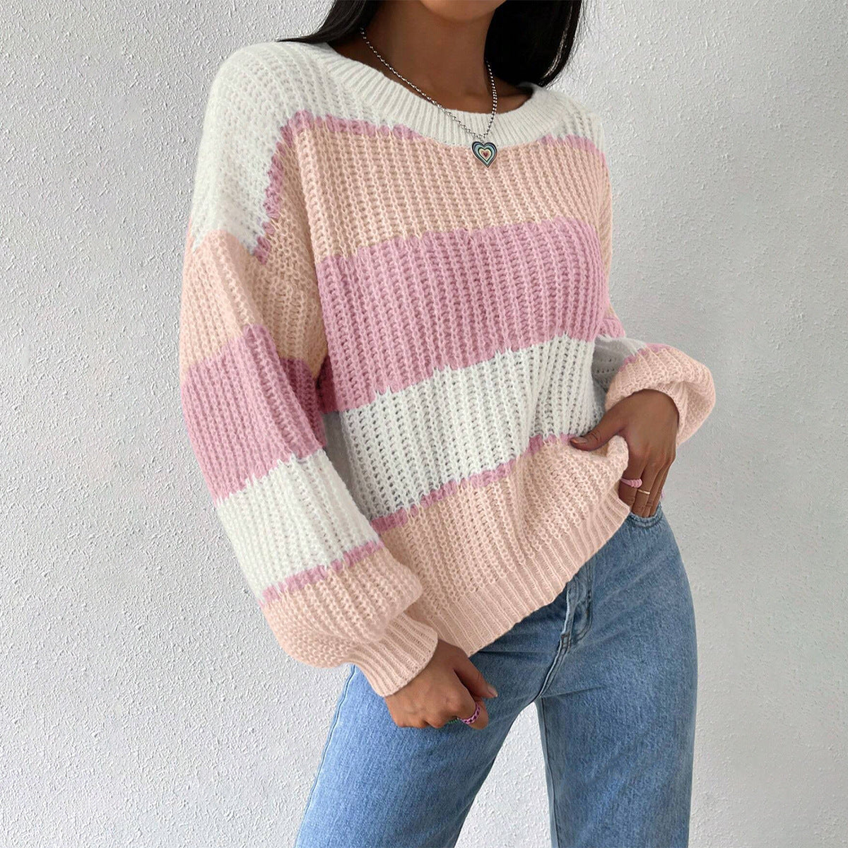 Striped women's sweater with cozy comfort