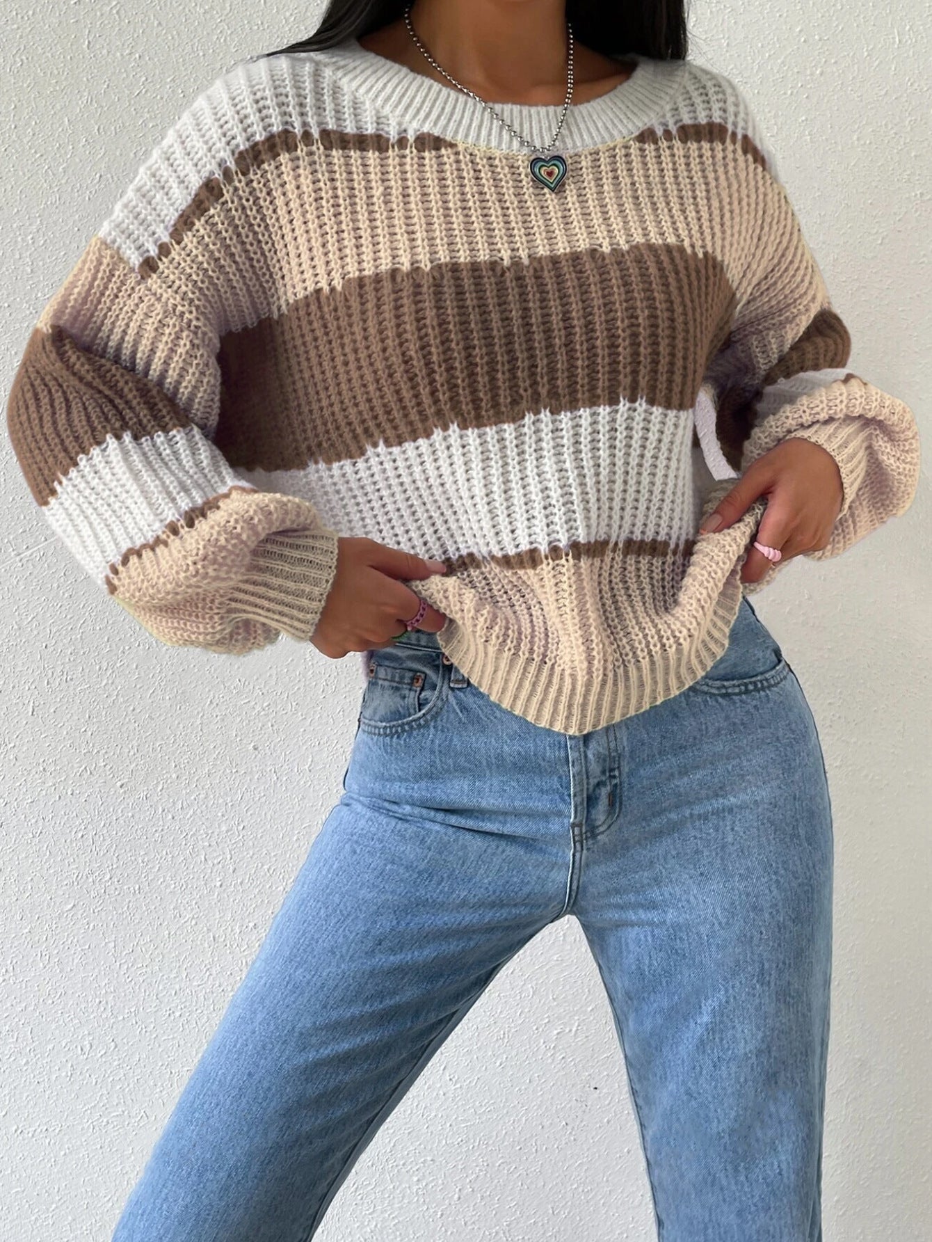 Striped women's sweater with cozy comfort