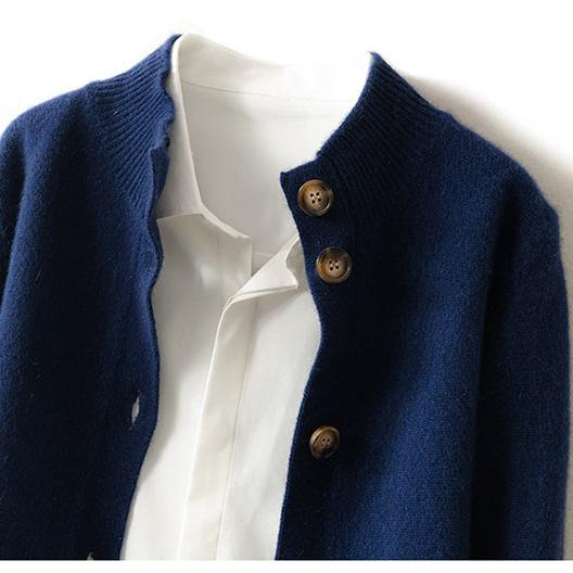 Women’s Button Cardigan – Soft Polyester Knit with Half-High Neck