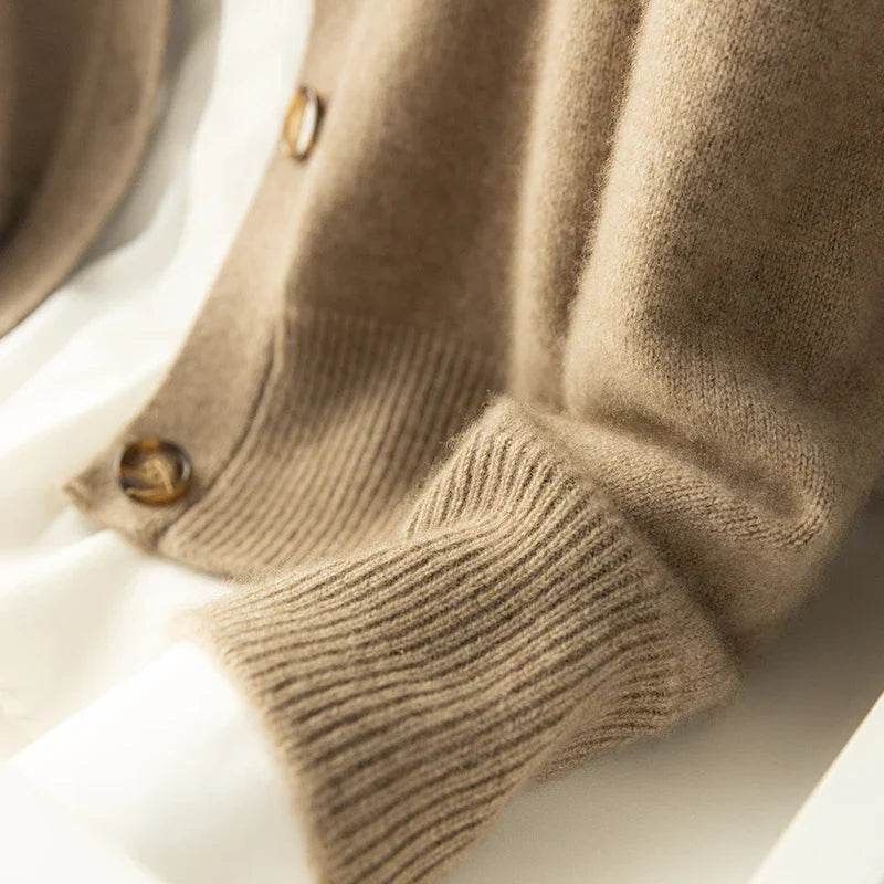 Women’s Button Cardigan – Soft Polyester Knit with Half-High Neck