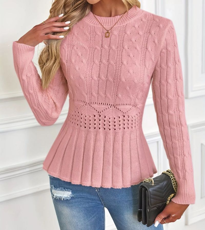 Women’s Fitted Knit Sweater – Classic Crew Neck Pullover with Textured Design