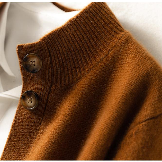 Women’s Button Cardigan – Soft Polyester Knit with Half-High Neck