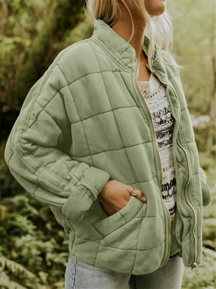 Women’s Quilted Jacket – Lightweight Padded Block Stitch Coat