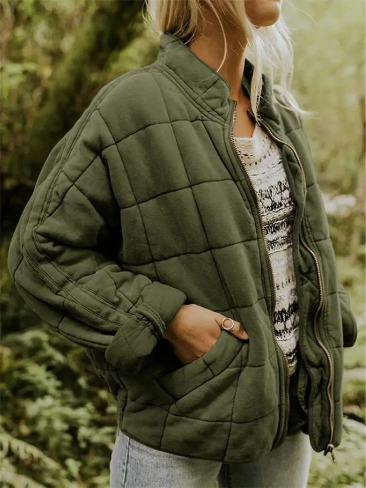 Women’s Quilted Jacket – Lightweight Padded Block Stitch Coat