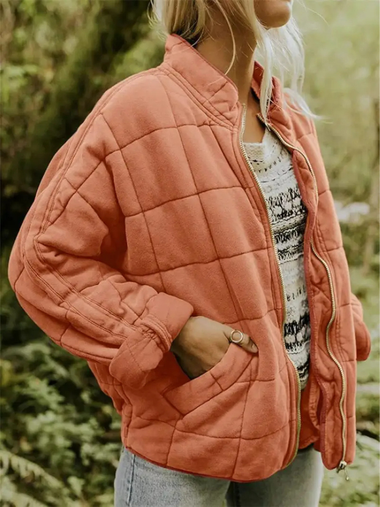 Women’s Quilted Jacket – Lightweight Padded Block Stitch Coat