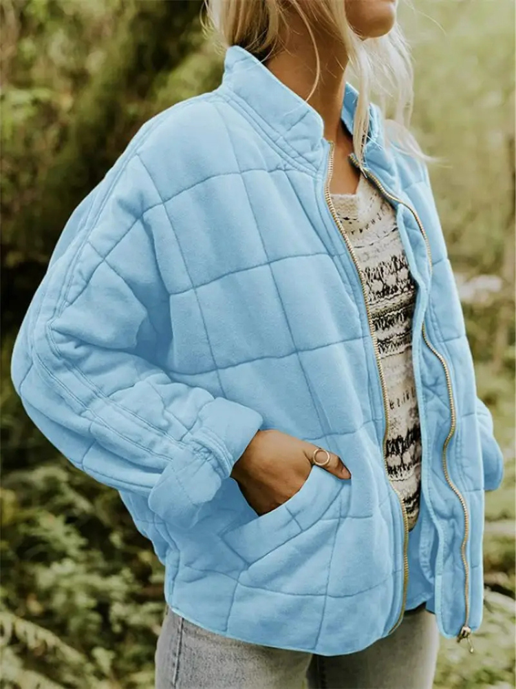 Women’s Quilted Jacket – Lightweight Padded Block Stitch Coat