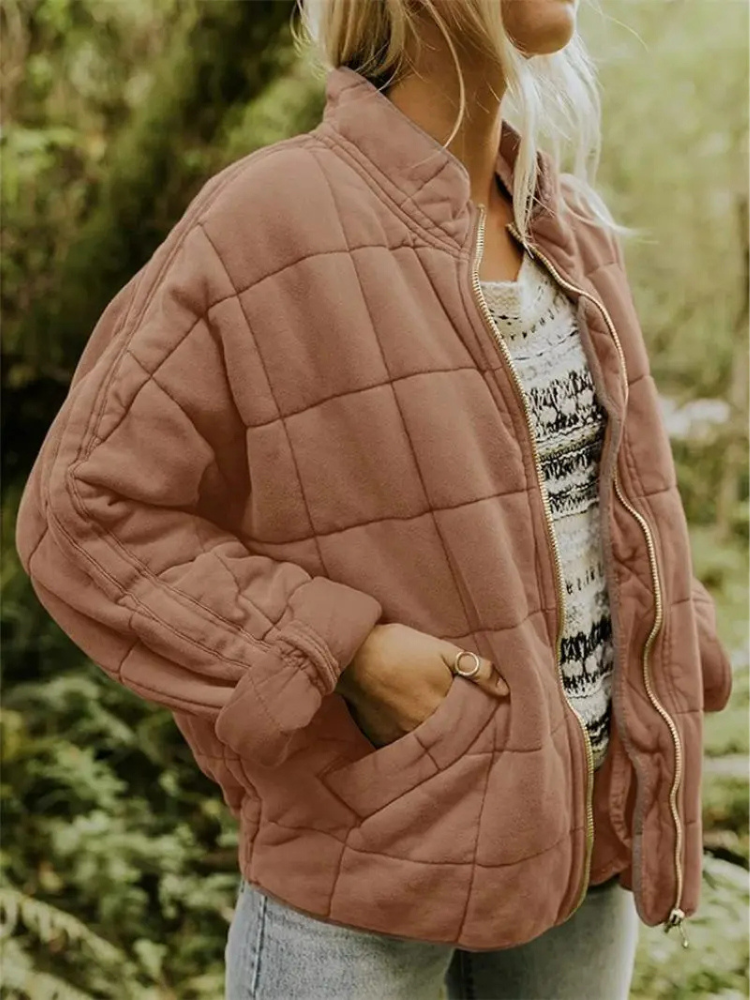 Women’s Quilted Jacket – Lightweight Padded Block Stitch Coat