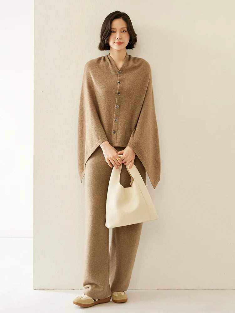 Cashmere Blend Button Wrap Shawl – Soft 35% Cashmere & 65% Wool Layering Piece