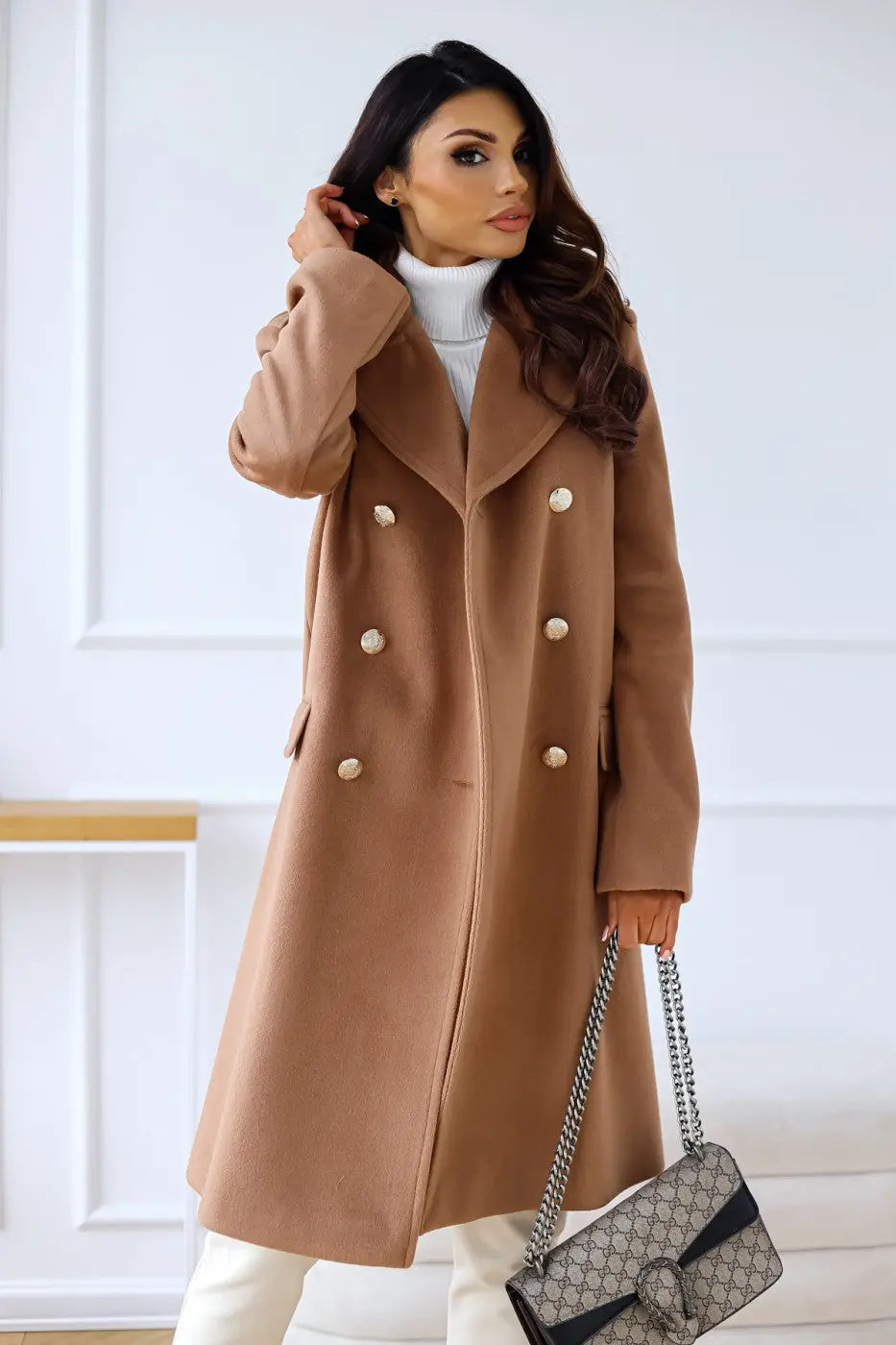Hunder | Women’s Double-Breasted Wool Coat – Stylish & Comfortable