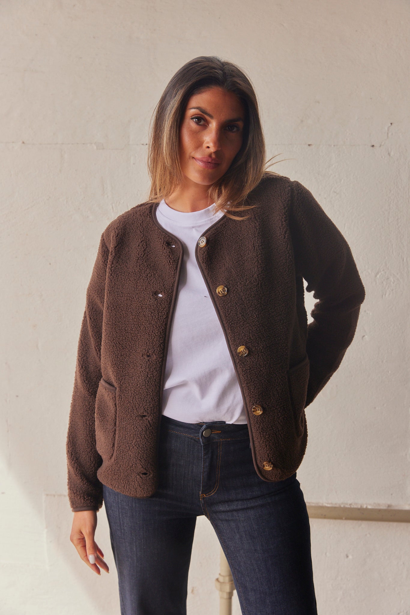 Sherpa Collarless Jacket for Women