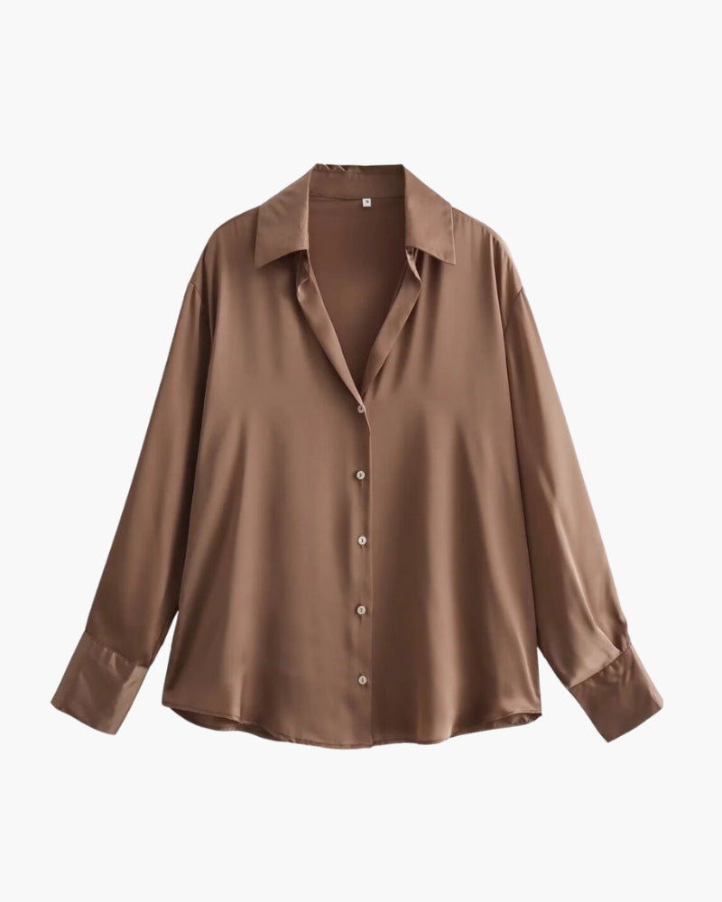 Women’s Satin Shirt – Classic Oversized Silky Button Down Blouse for Elegant Everyday Wear