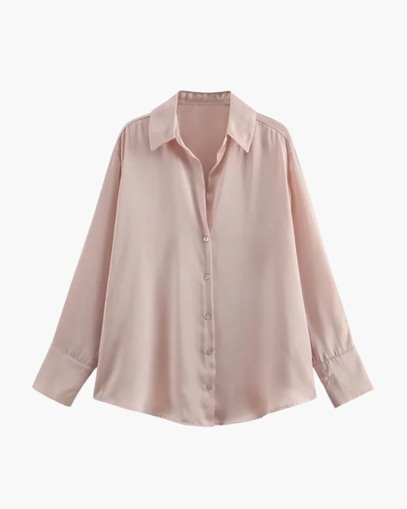 Women’s Satin Shirt – Classic Oversized Silky Button Down Blouse for Elegant Everyday Wear