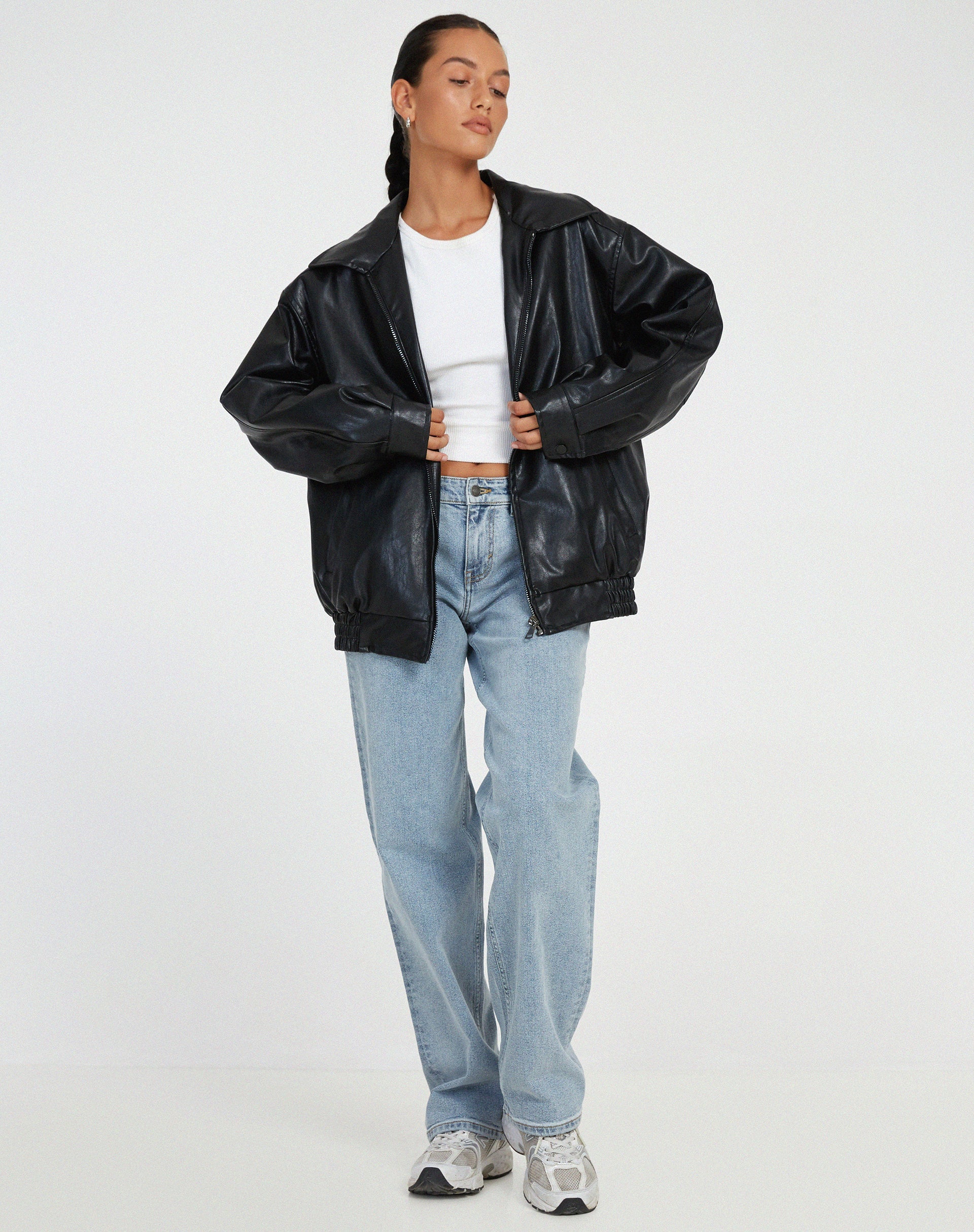 Oversized Faux Leather Jacket – Relaxed Fit Lightweight Outerwear