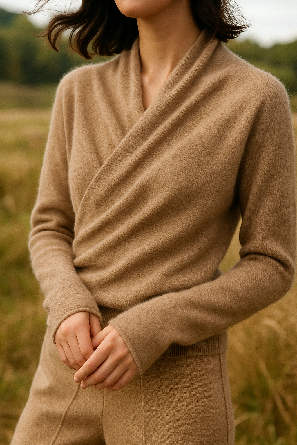 Women’s Cashmere Wrap Sweater – Soft Crossover Knit for Effortless Elegance