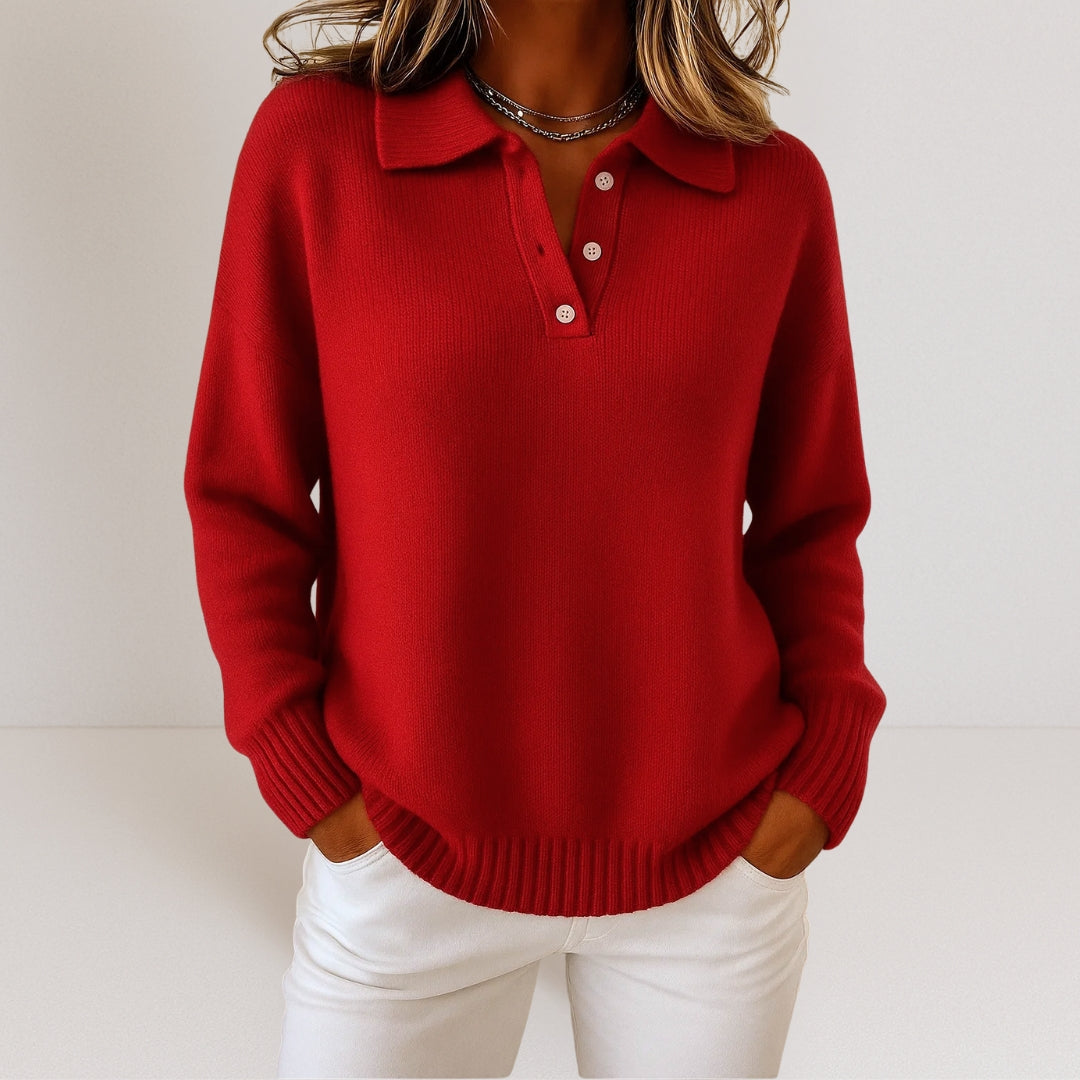 Button-Up Casual Sweater for Women – Relaxed Fit Top with Classic Collar for Everyday Wear