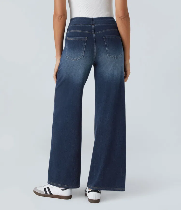 Women’s High Waisted Wide Leg Jeans – Stretch Pull-On Cotton Blend Denim