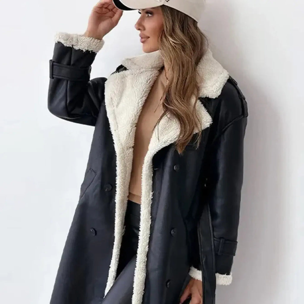 Lunie | Women’s Long Coat with Fur & Leather Accents
